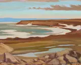 Thule Site, Creswell Bay, Somerset Island, N.W.T. by Maurice Hall Haycock, 1976, oil on board, sold Feb 2024