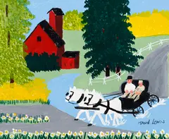 The Wedding Party by Maud Lewis, mixed media on board, sold Feb 2024