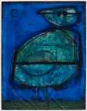 Bird by John Richard Reppen, 1962, mixed media on board, sold Feb 2024