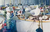 Fishing Fleet Inspection by Sam Black, watercolour on paper, sold Feb 2024