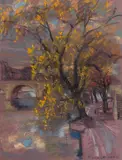 Yellow Leaves on the Canal Walkway by Joseph Francis Plaskett, 1969, pastel on paper, sold Feb 2024