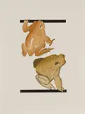 Frogs Out by Lucie Lambert, 1992, woodcut on paper, sold Feb 2024
