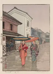 Umbrella by Tōshi Yoshida, woodcut on paper, sold Feb 2024