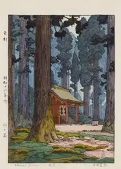 Sacred Grove by Tōshi Yoshida, woodcut on paper, sold Feb 2024
