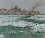 Winter Mist (Ferry Crossing to Quebec City from Levis) by Horace Champagne, pastel on paper, sold Jan 2024
