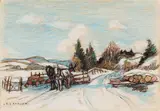 Hauling Logs, Melbourne by Frederick Simpson Coburn, 1938, pastel on paper, sold Jan 2024
