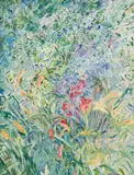 Day Lilies by Rebecca Perehudoff, 1991, acrylic on canvas, sold Jan 2024