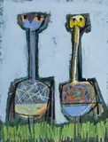 Two Grouse by John Richard Reppen, 1962, mixed media on paper, sold Jan 2024