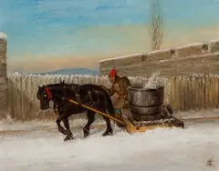 Habitant and His Horse by Cornelius Krieghoff, oil on board, sold Nov 2023