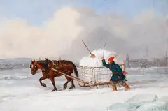 Carting Snow, Montreal by Cornelius Krieghoff, 1850, oil on panel, sold May 2023