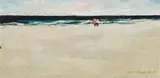 Beach Scene by Molly Joan Lamb Bobak, oil on board, sold Nov 2023