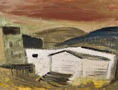 White Buildings by Jack Bush, 1947, oil on paperboard on board, sold Nov 2023