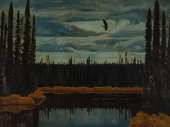 Spruce by Thoreau MacDonald, 1950, oil on canvas, sold Nov 2023