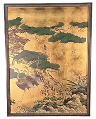 Birds And Flowers Of The Four Seasons Japan by Reverse Painted Glass, sold Aug 2025