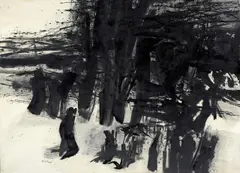 Unwetter by Conrad Westpfahl, Druckerschwärze, Acrylfarbe, verdünnte Ölfarbe und Lasur auf Papier auf Leinwand auf Holz, sold Nov 2013