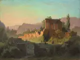 Klosterruine zum Heiligen Kreuz bei Meißen am Abend by Gustav Friedrich Papperitz, Um 1850, Pastell auf Papier, sold Nov 2014