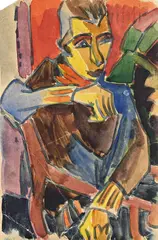 Sitzender Mann by Willy Robert Huth, 1921, Aquarell und Bleistift auf Postkarte, sold May 2014