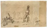 Feldherr mit Soldaten (Studienblatt) by Adolph von Menzel, 1829, Feder in Schwarz und Bleistift auf Papier, sold Nov 2014