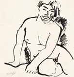 Sitzender weiblicher Akt by Max Pechstein, Tuschpinsel und -feder auf Karton, sold May 2014