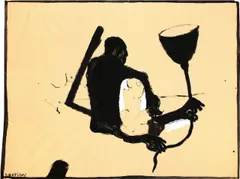 Lektion by Max Neumann, 1984, Tempera auf Papier, auf Papier aufgezogen, sold May 2014