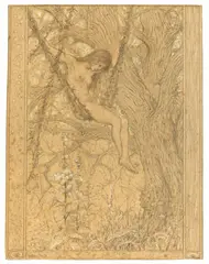 Lianenschaukel by Fidus, 1894, Kreide, weiß gehöht, auf braunem Papier, vom Künstler fest auf grünen Karton montiert, sold May 2014