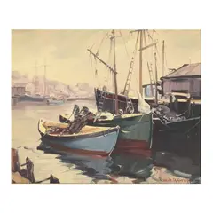 Unloading the Nets by Emile Albert Gruppe, Oil on canvasboard, sold Dec 2025