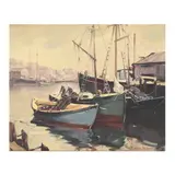 Unloading the Nets by Emile Albert Gruppe, Oil on canvasboard, sold Dec 2025