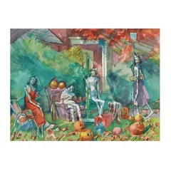 Untitled (Jack-o-Lanterns and Figures) by Henry Koerner, Watercolor on paper, sold Dec 2025