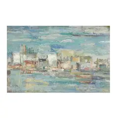 Abstract Cityscape by Philip Moose, Oil on paper, sold Dec 2025