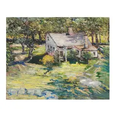 Landscape with Cottage by Ernest Lawson, Oil on board laid on fabric support, sold Dec 2025