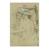 Woman at Café by François Gall, Charcoal and pastel on paper, sold Dec 2025