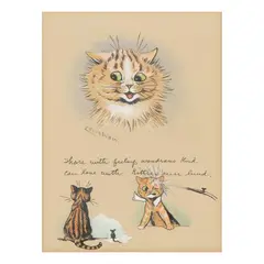 Cat Cartoon by Louis Wain, Watercolor, sold Dec 2025