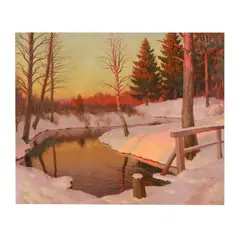 Snowy Landscape with Winter Light by Mikhail Markianovich Germachev, Oil on canvas, sold Dec 2025