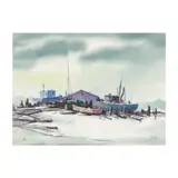 Fishing Harbor by John Kolb McIver, Watercolor and ink on paper, sold Nov 2025