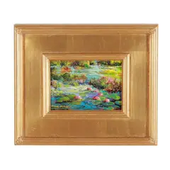 Lily Pads and Flowers by Thomas DeDecker, Oil on board, sold Nov 2025
