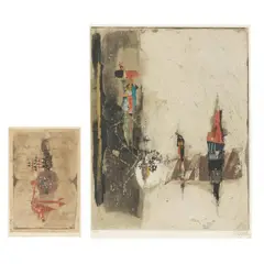 Two Framed Abstract Prints by Johnny Friedlaender, Each an etching and aquatint in colors, sold Nov 2025