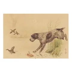 German Wirehaired Pointer with Mallards by Boris Riab, Watercolor on paper, sold Nov 2025