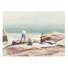 Surf Casting from Rock Ledges by Gordon Grant, Watercolor on paper, sold Nov 2025