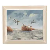 Canvasbacks in Flight by David Maass, Oil on Masonite, sold Nov 2025
