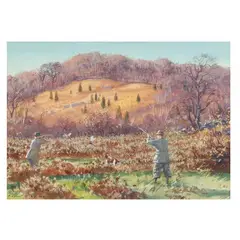 Springer and Hunters with Pheasants by Aiden Lassell Ripley, Watercolor and whitening on paper, sold Nov 2025