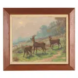 Stag with Two Does in a Clearing by Georges Rötig, Oil on canvas, sold Nov 2025