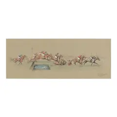A Steeplechase by Eugène Péchaubès, Mixed media with watercolor and whitening on colored paper, sold Nov 2025