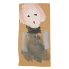 Portrait of a Pink-Haired Girl by Sybil Gibson, Watercolor and gouache on grocery bag fragment, sold Oct 2025