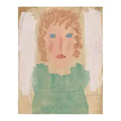 Portrait of a Red Haired Woman by Sybil Gibson, Watercolor and tempera on brown grocery bag, sold Oct 2025