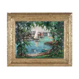 Landscape with View of Harbor by James King Bonnar, Oil on canvasboard, sold Oct 2025