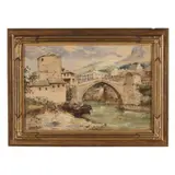 Mostar Bridge by Yeend King, Watercolor and gouache on paper board, sold Oct 2025