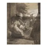 Twins by Arthur Bowen Davies, Charcoal and chalk on paper, sold Oct 2025