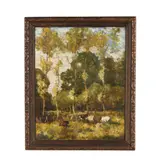 Sheep Among a Forest Landscape by Charles E. Rowe, Oil on board, sold Oct 2025