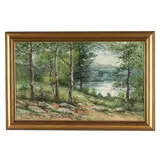 Forest Landscape with View of Lake by M. Braquist, Oil on canvas, sold Oct 2025