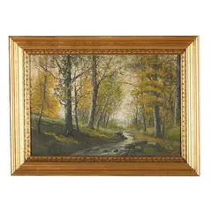 Forest Landscape with Autumn Trees by Raphael Senseman, Oil on canvas board, sold Oct 2025